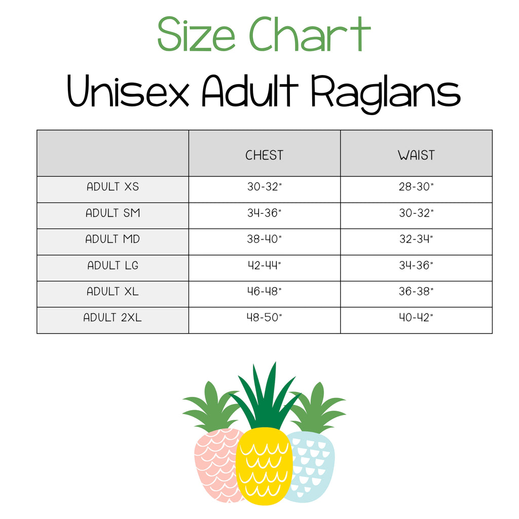 Unisex adult raglan size chart