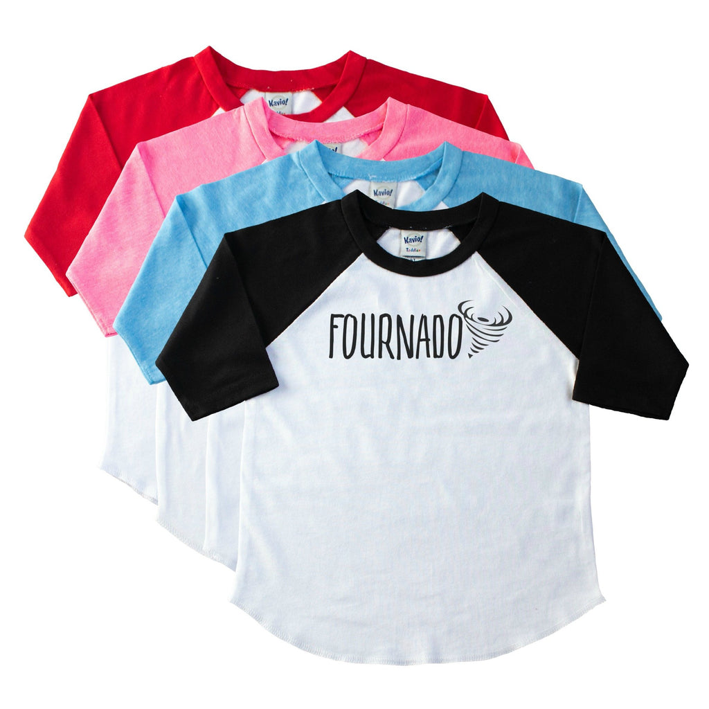 Child's black sleeve raglan with Fournado and a tornado on the front in black