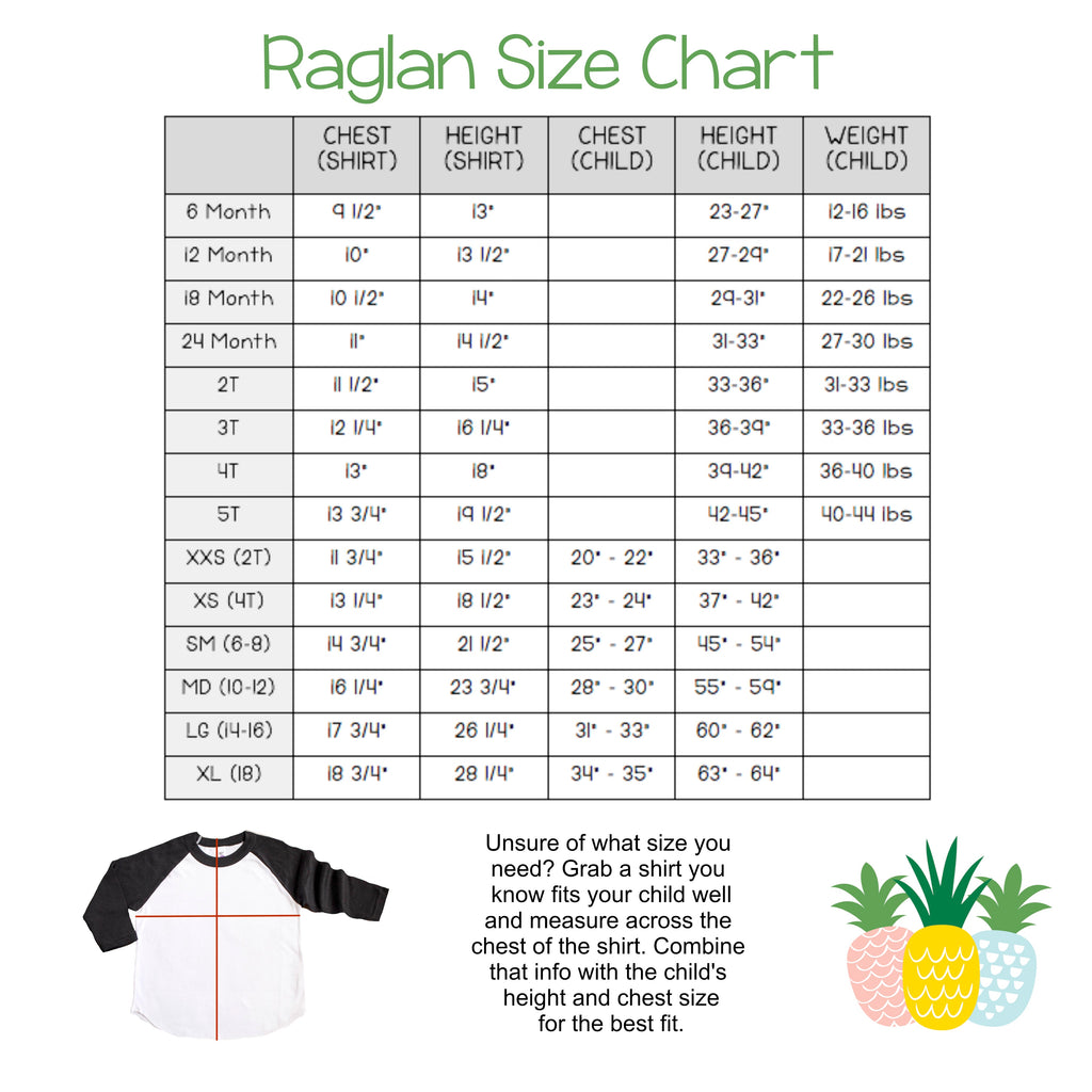 Infant, toddler and youth raglan size chart