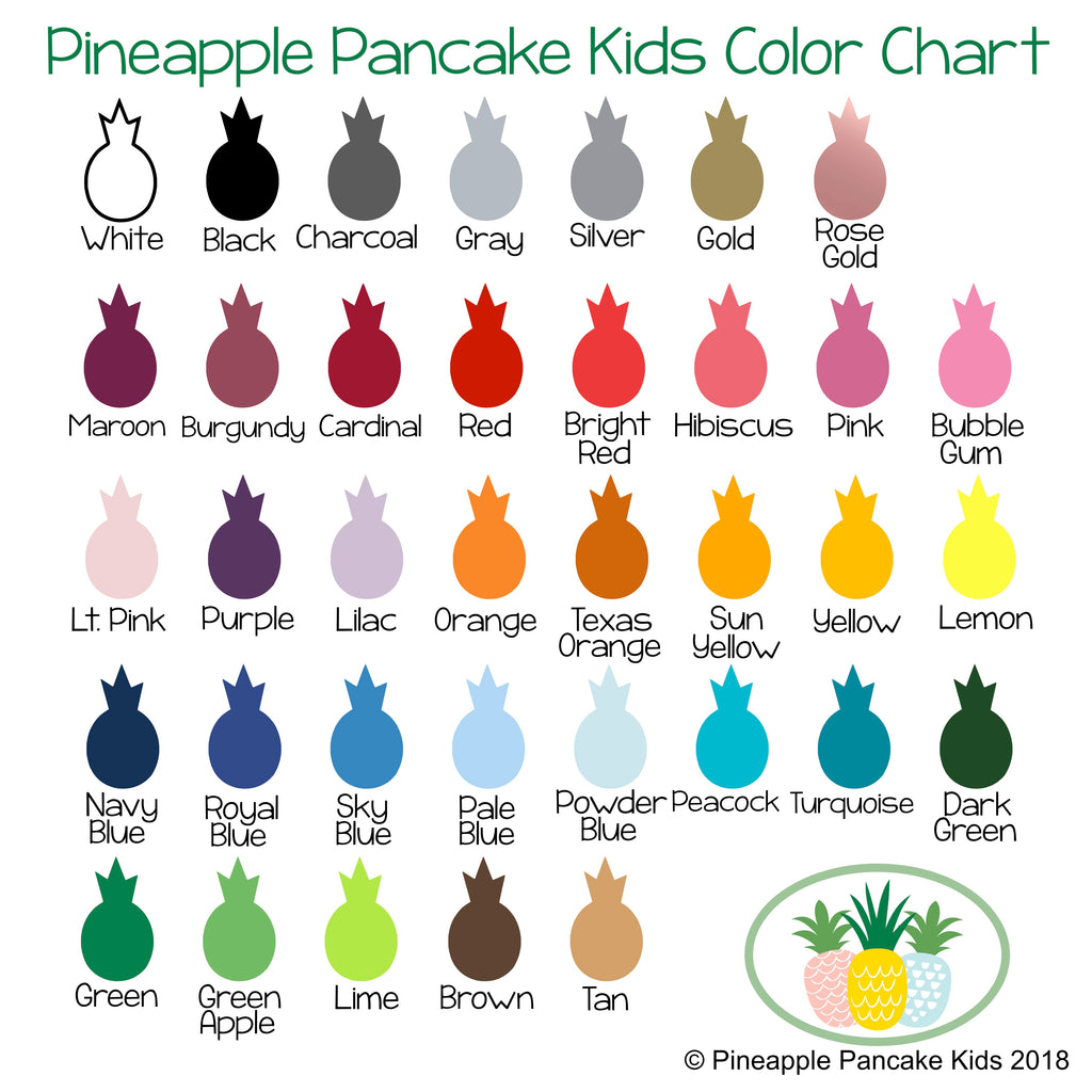 Pineapple Pancake Kids design color option chart