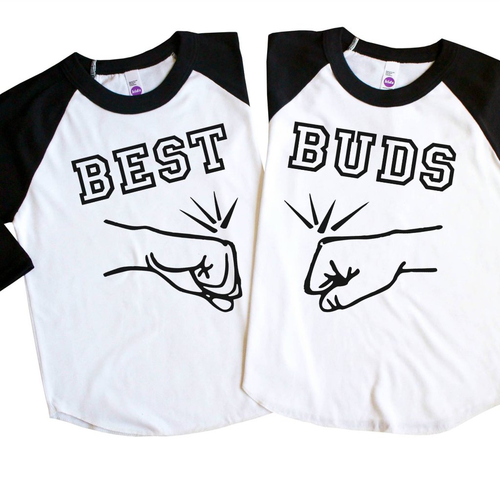 Black sleeve raglan shirt set with Best Buds and fist bumps written in black