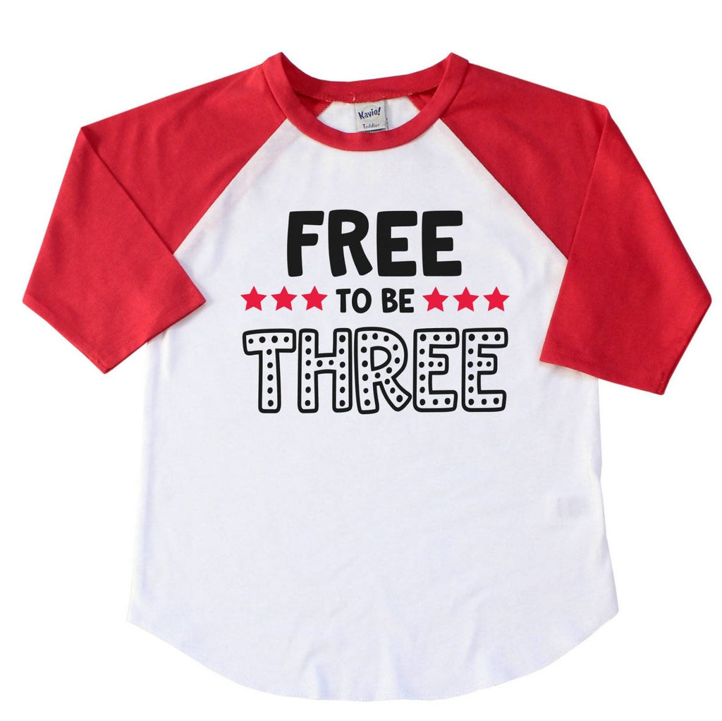 Red sleeve raglan with free to be three in black and red